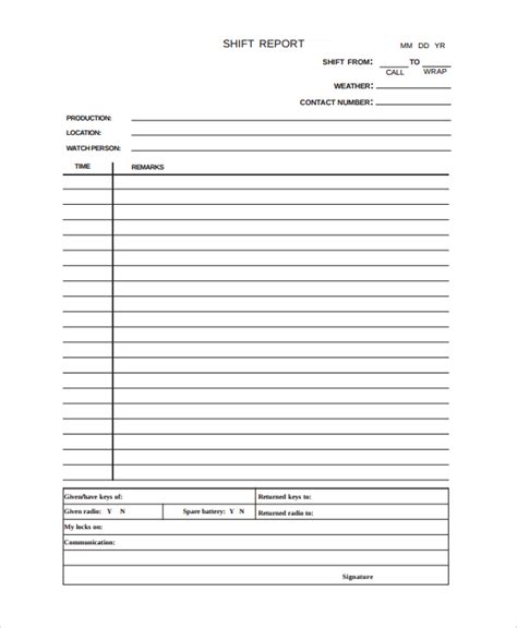 shift report template free